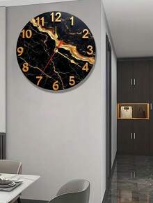 Modern Black Marble Wooden Wall Clock With Golden Hands & Large Face - Luxury Elegant Minimalist Design, Silent Non-Ticking Battery-Powered Quartz Movement, Black & Golden Marble Texture For Living Room, Office, Bedroom Decor - Easy-To-Read White Numerals, Ideal Gift (Batteries Not Included), Wall Clocks For Home Decor, Vintage Wall Clock, Clock For Living Room Wall, Wall Clock Living Room Elegant, Wall Clock Decorative, 2D Flat - Multicolor - View 8