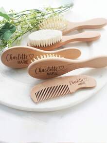 Customized Wooden Comb 3-Piece Set, Personalized Logo Engraved Keepsake For Kids, New Mom Birthday Gift, Growth Souvenir For Daily Use - Multicolor - View 8