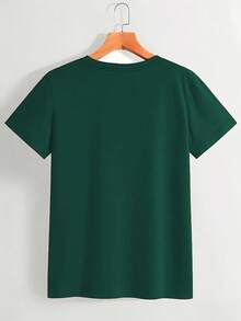 Camiseta de Lujo para Mujer con la Letra "Blessed" en Relieve, Corte Holgado, Cuello Redondo, Manga Corta, Suave, Amigable con la Piel, Transpirable, Duradera. |   Diseño minimalista |   Impresión de alta definición con estampado dorado, estilo religioso de gratitud, adecuada para el transporte diario, regalos navideños y uso multiusos. NEIA - Verde - Ver 3