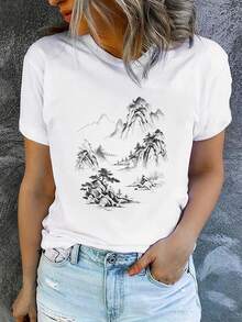 Camiseta de verano para mujer, de manga corta y estampada, moderna y casual, lavable a máquina y de ajuste cómodo. - Blanco_09 - Ver 12