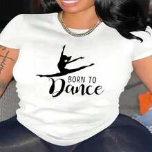 1 pieza clásica y versátil, camiseta corta de algodón puro con manga corta y estampado de danza, ideal para usar en todas las estaciones. Estilo moderno. - Blanco - Ver 2
