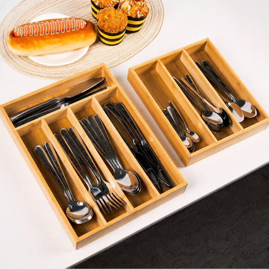 1 hộp đựng dao nĩa bằng tre cho nhà bếp - 3 ngăn - Hộp đựng đồ dùng nhà bếp bằng tre, thích hợp cho nhà bếp, phòng ngủ, v.v. - Màu Khaki - Xem 1
