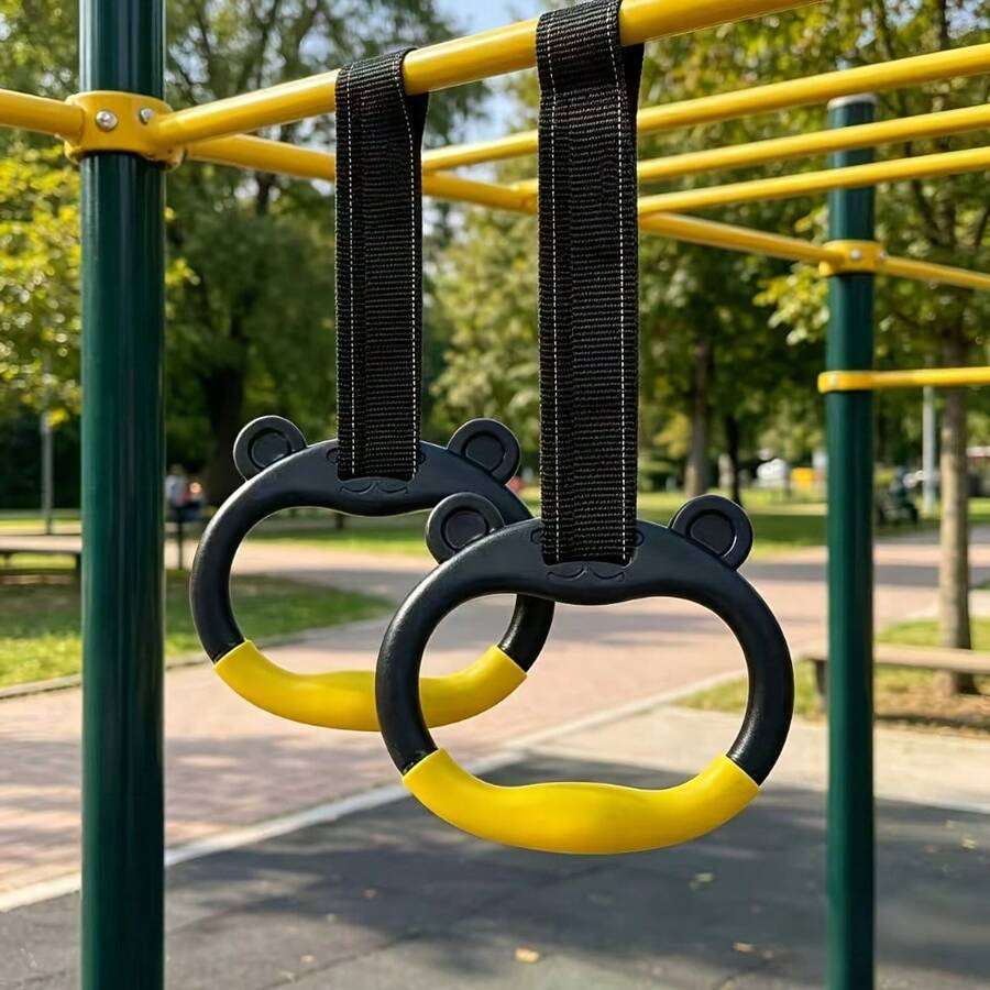 1 Set Adjustable Bear-Shaped Gymnastics Training Rings, Indoor/Outdoor Swing Hanging Rings, Multi-Function Fitness Training Rings With Non-Slip Grip, Children's Playground Exercise Rings - Multicolor - View 1
