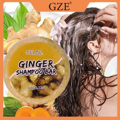  MELAO Ginger Shampoo Bar 60g, Refreshing Solid Hair Cleanser, Deep Cleanses Scalp & Hair, Leaves Hair Clean, Fresh & Smooth For All Hair Types