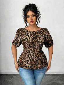 Blusa casual de manga corta con lazo y espalda abierta, unicolor, para mujer talla grande, verano - Multicolor 6 - Ver 3
