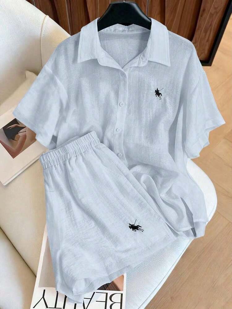 Conjunto informal vintage de 2 piezas, versátil y de moda - Celeste - Añade 1