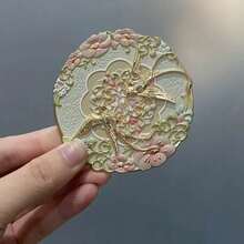 Chinese Style Decorative Makeup Mirror, Mini Travel Makeup Mirror, Portable Double-Sided Pocket Mirror, Fashionable Handheld Mirror, Round Makeup Mirror With Floral And Bird Pattern, Enamel Crafted Vanity Mirror, Elegant Oriental-Style Gift For Women - Multicolor - View 6