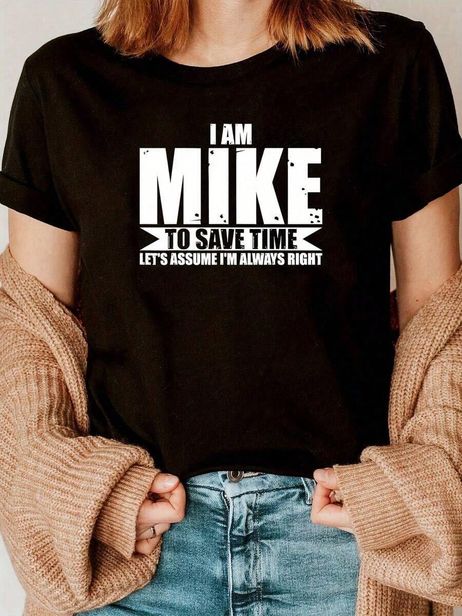 Funny "I'm Mike" T-Shirt - Bold Statement Graphic Tee - Lightweight And Breathable Fabric - Black Text On White T-Shirt - Casual Everyday Wear - Unisex Adult Size - Ideal Birthday Or Office Gift - Spring, Summer, And Fall Essential - Conversation-Inducing Garment, Seasonal Fashion, Fun Design, Comfortable Fit, Short-Sleeve T-Shirt, For Fashion Enthusiasts, Summer Outfit, Crew Neck, Soft Material, Printed T-Shirt. - 黑色 - 查看 1