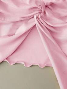 Blusa de satén anudada elegante y casual para mujer, ideal para vacaciones, salidas y fiestas, primavera/verano - Rosa - Ver 7