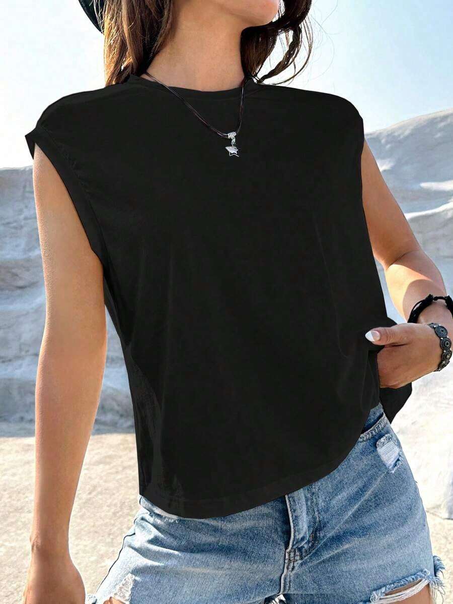Top tank unicolor con hombrera - Negro - Ver 1