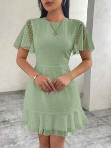 Vestido de gasa de lunares para el Día de San Valentín para mujeres con mangas con volantes y dobladillo acampanado - verde menta - Ver 5