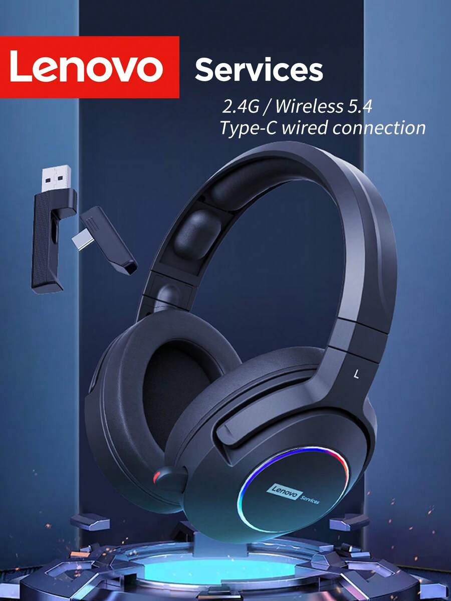 Lenovo 联想E10无线游戏耳机,支持蓝牙5.4、2.4G和Type-C三模连接,RGB低延迟,带ENC降噪麦克风,适用于PC、笔记本电脑、PS5和手机。 - 查看 1