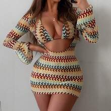 Vestido corto sexy de corte ajustado con hombros descubiertos, vestido para usar sobre bikini, vestido de playa para mujer, sin espalda. - Color de la imagen - Ver 4