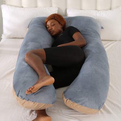 Almohada de embarazo en forma de U de terciopelo, apoyo lumbar para dormir de lado durante el embarazo, extraíble y multifuncional como ayuda para dormir
