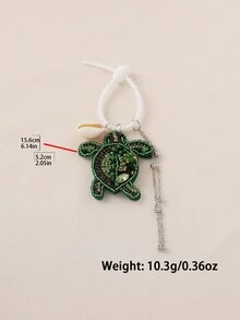 1pc Summer Bohemian Ocean Style Handmade Non-Woven Fabric Crystal Turtle Pendant Silicone Rope Bag Charm, Suitable For Women's Casual, Beach, Holiday Wear. Handmade Shape May Have Slight Variations. - Green - View 4