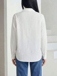 Solavon Camisa casual de mujer de manga larga con bordado floral y abotonadura sencilla - Blanco - Ver 2