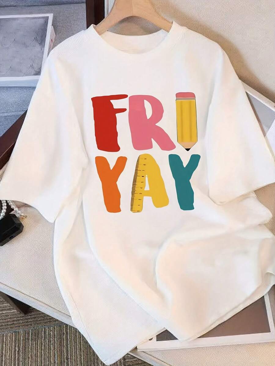 Women's Custom Pure Cotton Short-Sleeved T-Shirt, Exclusive Design, Printed, Minimalist Casual Style, New Summer Style, Loose Fit, Fitted Top For Students, Unisex Urban Vintage Style Cotton Loose Fit Round Neck Short-Sleeved T-Shirt For Women. - 白色 - 查看 1