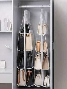 8/6-Slot Space-Saving Hanging Storage Bag, Multi-Pocket Wall-Mounted Handbag & Wallet Organizer, Closet & Wardrobe Hook Storage, Suitable For Handbags, Wallets & Accessories, Ideal For Closet, Storage Rack & Bedroom Organization - Multicolor - View 3