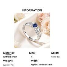 1 chiếc nhẫn nữ kiểu dáng thanh lịch hình trái tim, đính đá Cubic Zirconia tổng hợp hình trái tim, nhẫn đá sinh nhật theo cung hoàng đạo - Thích hợp làm quà tặng sinh nhật, quà tặng ngày lễ, quà tặng Ngày Valentine, đeo hàng ngày, dự tiệc và dạ hội. - Xanh đậm - Xem 9