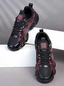 Zapatos deportivos casuales para hombres, zapatos para trotar, zapatos para caminar, zapatos deportivos de moda de color rojo de corte bajo, de tela de malla, estilo callejero - Rojo - Ver 5
