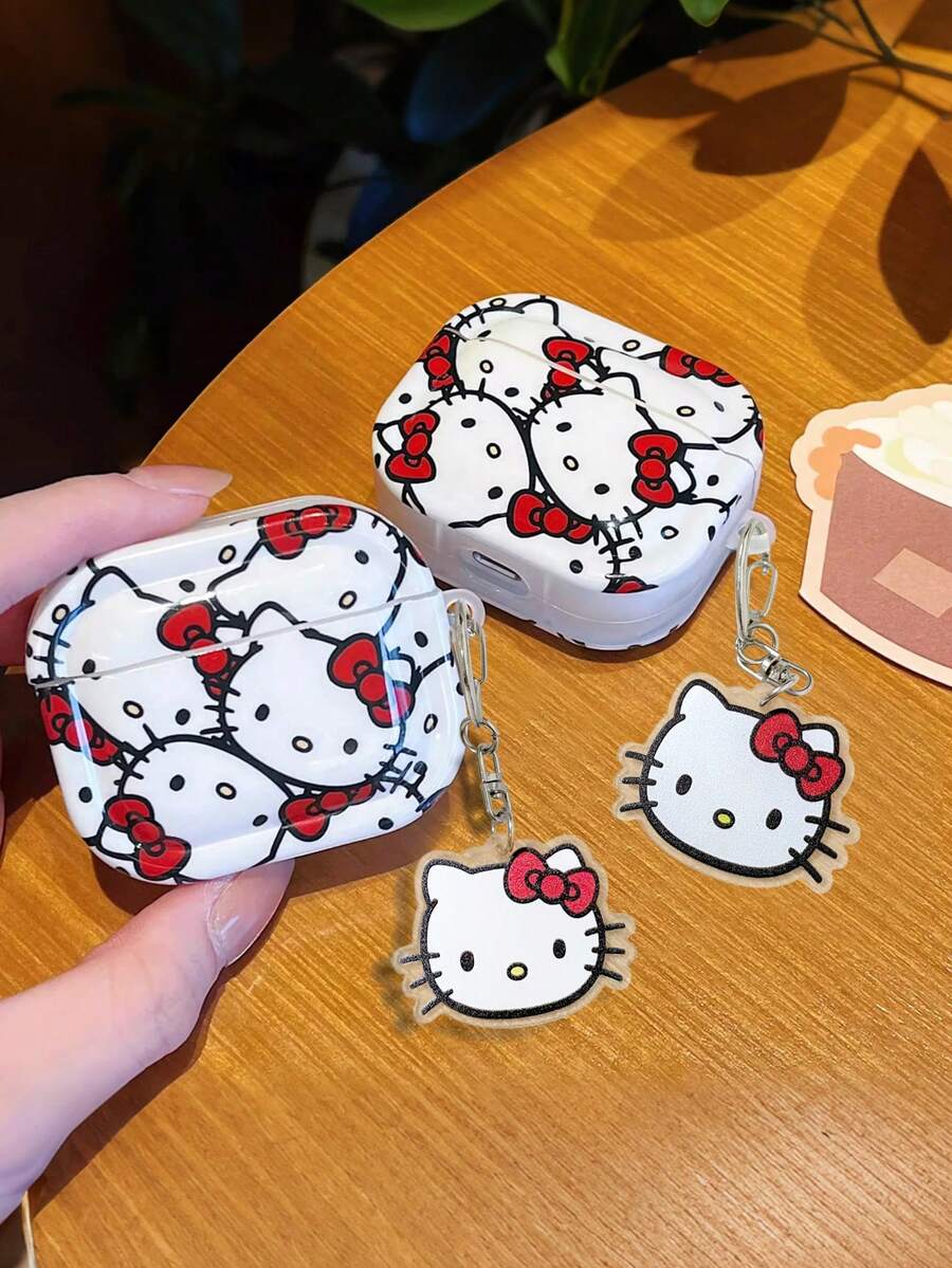 SANRIO Hello Kitty Cute Protective Case For AirPods Headphones, Hard PC Material Shell With Keychain, Cartoon Anti-Drop Design, Suitable For AirPods 1/2/3/Pro/Pro 2 - Multicolor - View 1