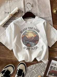 Camiseta Estampada - 180g, Cuello Redondo, Estilo Casual, Diseño de Playa, Perfecta para Atuendos Casuales de Primavera y Verano, Playeras de Mujer - Blanco - Ver 6