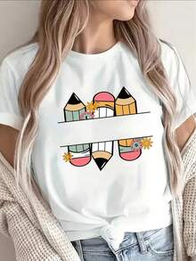 Camiseta de manga corta con degradado - Top ligero y transpirable de poliéster con cuello redondo| Textura suave, duradera, adecuada para actividades casuales al aire libre y uso diario informal, camiseta degradada lavable a máquina. - Blanco - Ver 7