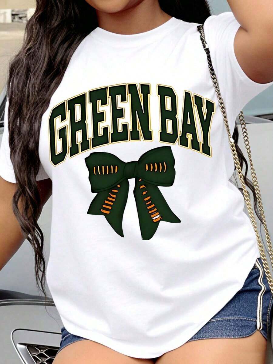 Camiseta de Fútbol Americano TideGreen Bay para Mujer, Top Casual de Verano, Ropa Deportiva Universitaria, Regalo para Fanáticos, Camiseta de Moda para Mujer - Blanco - Ver 1