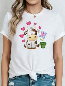 Camiseta de algodón% modelo 2026, tela de alta calidad y peso pesado, diseño de nicho moderno para el verano, camiseta básica sencilla y versátil para el día a día, efecto adelgazante, transpirable y cómoda, adecuada para todos, versátil con cuello redondo y manga corta. - Blanco - Ver 1