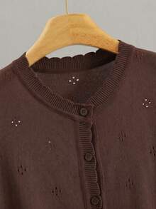 GIGOGOU Women's Lightweight Knit Cardigan, Casual Breathable Long Sleeve, Spring/Summer, Versatile Everyday - Coffee Brown - View 5