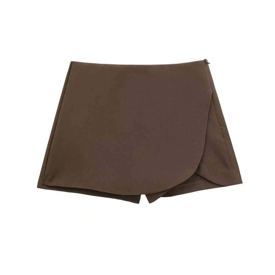 HXAO Falda corta para mujer, falda negra Beige de verano, pantalones para mujer, falda de cintura alta para oficina para mujer, falda asimétrica rosa y marrón - Marrón - Ver 1