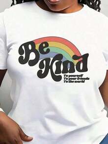 Soft, Breathable, And Lightweight For All-Day Comfort. This Women's Short-Sleeved "Rainbow Kindness" Slogan Tee Is Soft Against The Skin And Comfortable. Made Of Pure Cotton, It Features A Vibrant Retro "Be Kind Rainbow" Print And A Relaxed Fit. Perfect For Everyday Wear, LGBTQ+ Events, Charity Wear, And Many Other Occasions. This Women's Clothing Offers A European And American Style. The Classic Crew Neck And Relaxed Fit Flatter All Body Types And Are Easy To Pair With Jeans, Shorts, And Leggings. - 白色 - 查看 12