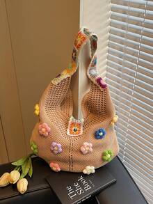 Novo Lançamento de Verão Estilo de Férias Moda Casual Bolsa de Palha, Bolsa de Ombro de Grande Capacidade para Compras de Mulheres - Caqui - Visão 10