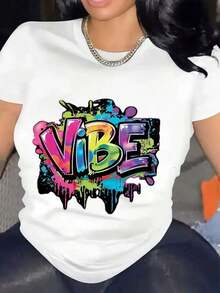 Women's Graffiti Vibe Print T-Shirt, Urban Style, Casual Urban Fashion Garment, 220g, Cool Summer T-Shirt, Unisex Style - 白色 - 查看 7