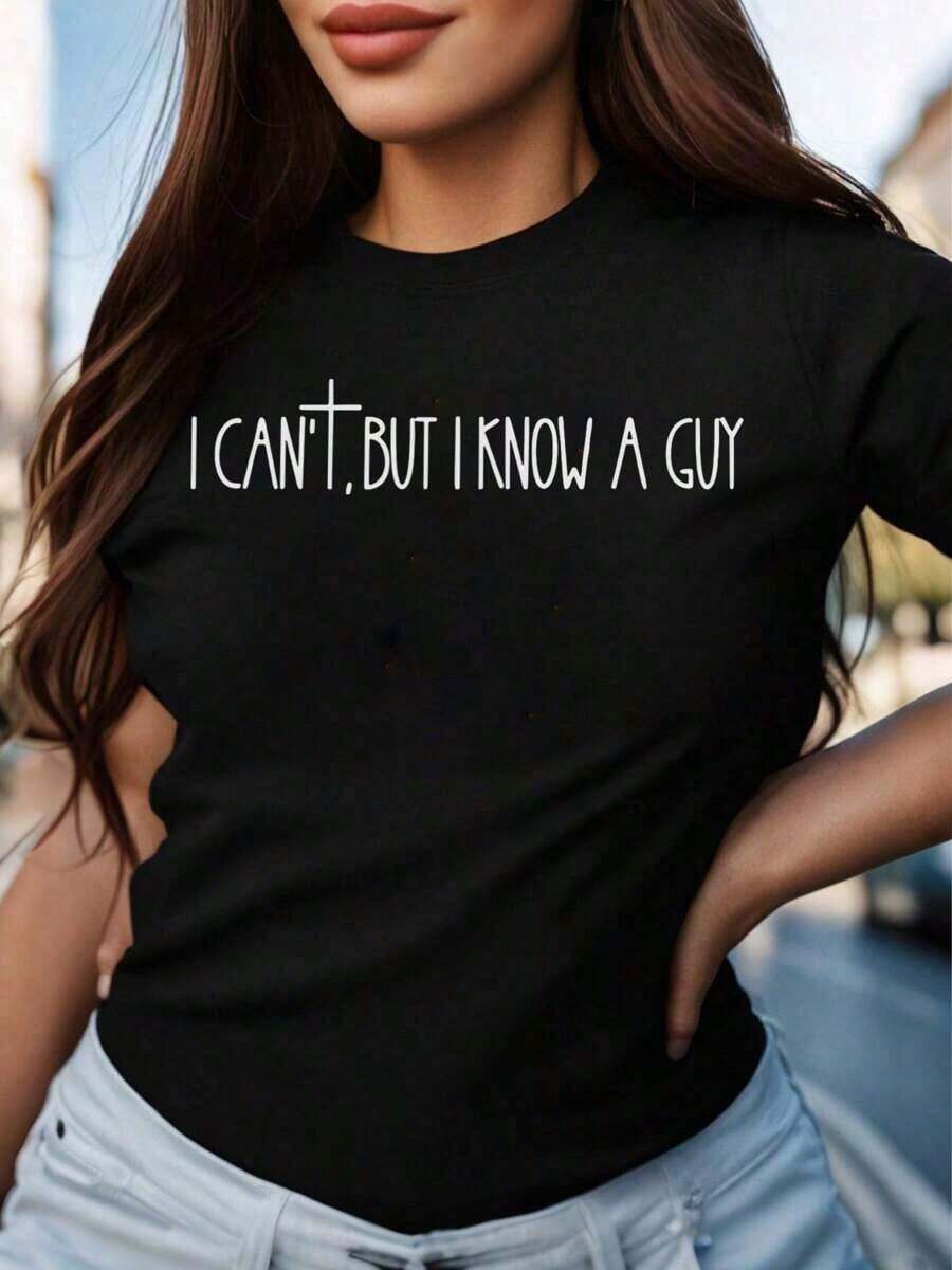 Camiseta de estilo oversize para mujer, "No puedo, pero conozco a un tipo", camiseta de inspiración religiosa, camiseta para amantes de Jesús, camiseta religiosa cristiana para mujer, camiseta con versículo bíblico, regalo de cruz de fe, camiseta oversize para mujer, perfecta para fiestas navideñas o para regalar, suave y cómoda. - Negro - Ver 1