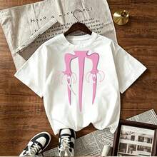 pink abstract design for women's short sleeve t-shirt featuring unique organic shapes and flowing lines with a bold black background for striking visual impact suitable for fashion-forward shoppers in Mexico - Blanco - Ver 1