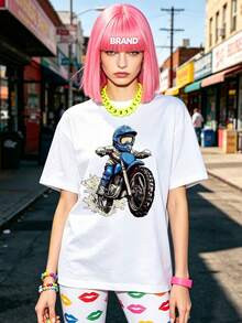 Camiseta de manga corta con cuello redondo suave y casual de verano para mujer, tops para salir, algodón, vintage, estilo callejero europeo y americano, casual deportivo, estilo unisex, estilo casual urbano, tops bonitos, Gen Z, curvas, ropa Y2K, camisetas divertidas, tops para damas, conjuntos de vacaciones para mujer, top lindo, camiseta gráfica, conjuntos de primavera, camisetas holgadas, ropa de calle retro, estilo de los 90, estilo de los 2000, subcultura, top negro, tops blancos, atuendo de fiesta de los 90. Blanco - Blanco - Ver 2