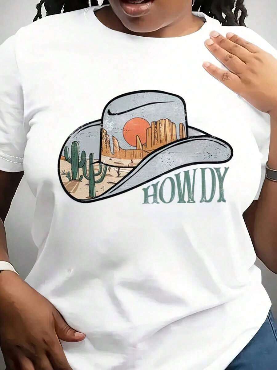 Camiseta con sombrero de vaquero "Howdy", Camiseta estilo western, Camiseta con sombrero de vaquera, Camiseta de música country, Camisa western para mujer, Camiseta de chica country, Camiseta "Howdy" - Blanco - Ver 1