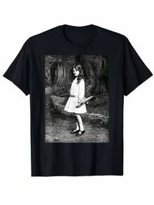 Unisex 100% Cotton T-Shirt With Terrifying Nightmare Butcher Knife Design, Stretchy, Classic Black, For Sports, Travel, Casual Daily Wear - 黑色 - 查看 7
