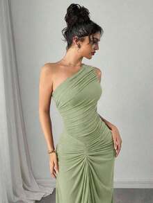 sfvsFirerie Nuevo vestido elegante de dama con falda roja, con volantes de malla, falda plisada, ideal para vacaciones, fiesta, cóctel, concierto o salida de ociovfdw ZRDI - Verde - Ver 4