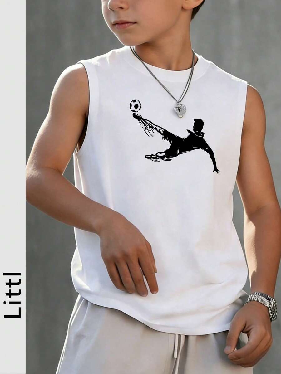 Áo tank top cổ tròn không tay dành cho nam sinh và học sinh tuổi teen, mát mẻ và thời trang, thích hợp cho mùa xuân/hè. - trắng - Xem 1