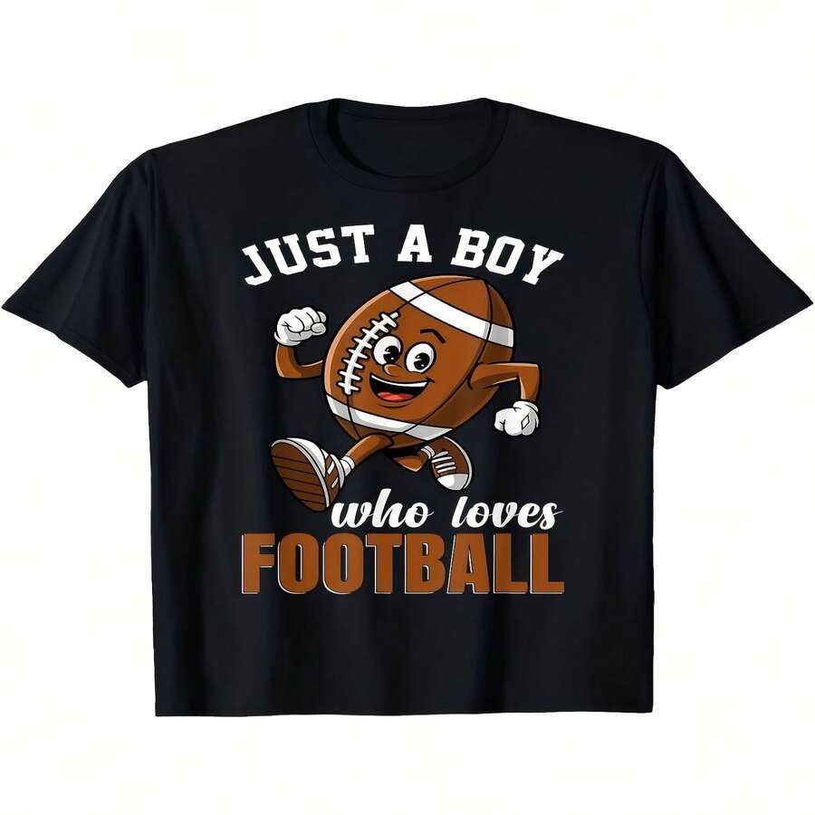 Esta camiseta de manga corta, suave y transpirable, con temática del Día de la Independencia/Día del Padre, presenta un divertido dise?o de dibujos animados y es perfecta para los jóvenes aficionados al fútbol. Esta camiseta negra de cuello redondo es el regalo perfecto para los amantes del deporte y tiene un corte holgado; también está disponible en tallas grandes. - Negro - Ver 1