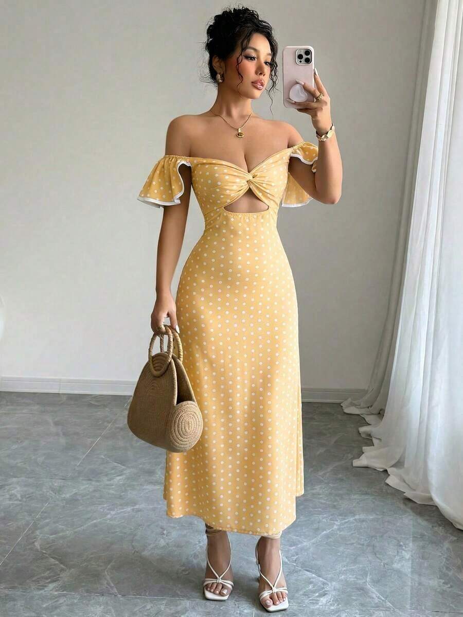 Women Midi Dresses - 黃色 - 查看 1