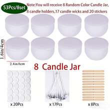 8 Peças Kit de Fabricação de Velas Redondas de 2,2oz, Potes de Metal Vazios com Tampa para Velas com 45 Peças de Acessórios Completos de Artesanato, Ideal para Velas Perfumadas DIY, Lembrancinhas de Casamento & Festa, Aromaterapia de Yoga, Decoração de Feriados & Decoração Interna para Casa - 53 peças/8 conjuntos - Visão 3