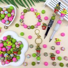 25/44/46pcs 3D Cactus Shaped Silicone Bead Set, Plant Silicone Beads, Loose Bead Set, 15mm Silicone Round Beads, Floral Print Beads, Colorful Round Beads, Suitable For Jewelry Making, Earrings, Necklaces, Bag Chains, Beaded Pens, Phone Straps, Makeup Brushes, DIY Spring And Summer Beading - Cactus Plant Series - View 7