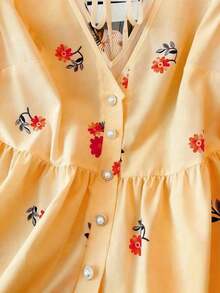 Blusa de mujer de talla grande con estampado floral de gasa, estilo casual de frente abierto tipo resort, versátil para primavera, verano y otoño - Naranja - Ver 4
