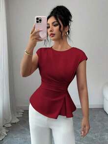 de primavera para mujer para exteriores, adecuado para Año Nuevo, Día de San Valentín, Pascua, Día de la Madre, fiesta de Oriente Medio, boda, elegante vacación romántica francesa, lugar de trabajo, vestido de cuello barco con cintura rec - Rojo - Ver 1