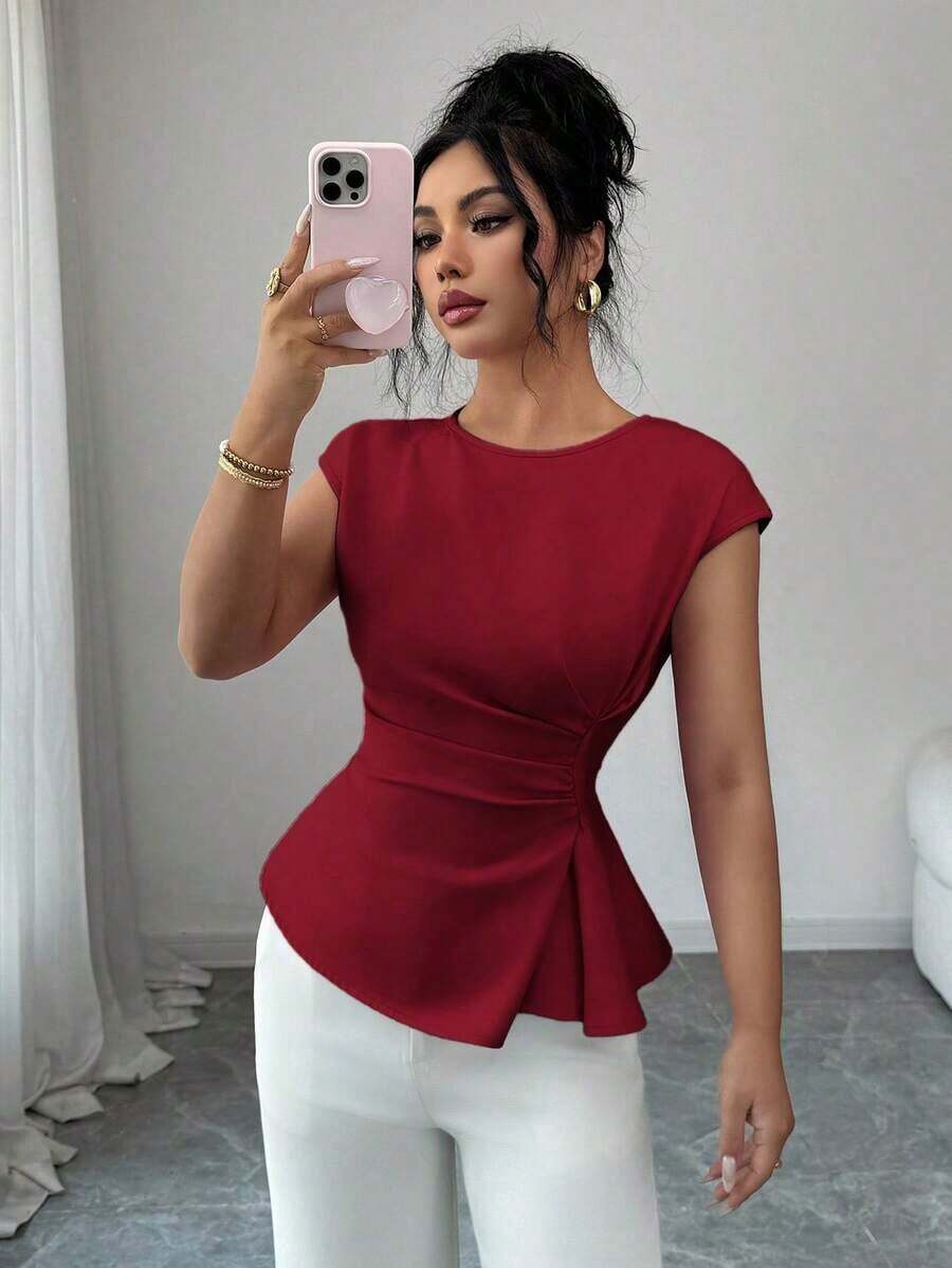 de primavera para mujer para exteriores, adecuado para Año Nuevo, Día de San Valentín, Pascua, Día de la Madre, fiesta de Oriente Medio, boda, elegante vacación romántica francesa, lugar de trabajo, vestido de cuello barco con cintura rec - Rojo - Ver 1