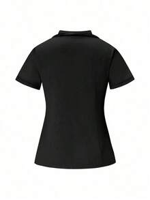 Conjunto de uniformes médicos: Parte superior de cuello en V de manga corta y pantalones para trabajadores de la salud - Negro 2 - Ver 3