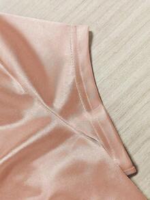de verano elegante para mujer con cuello en V, mangas cortas y drapeado, unicolor, top de satén blanco para fiestas, salidas a la playa y eventos - Rosa - Ver 4